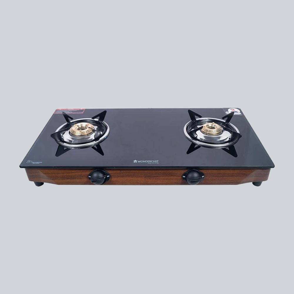 Eco Star 2 Burner Glass Cooktop, Black 8mm Toughened Glass with 1 Year Warranty, Ergonomic Knobs, Efficient Brass Burners, Stainless-steel Spill Tray, Manual Ignition