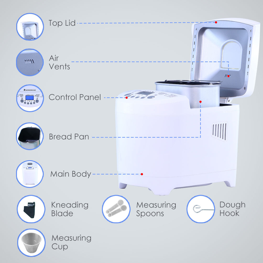 Regalia Plus Atta Kneader & Bread Maker, Fully Automatic, 18 Pre-programmed Functions, Adjustable Crust Control, 2 Years Warranty, 600W - White