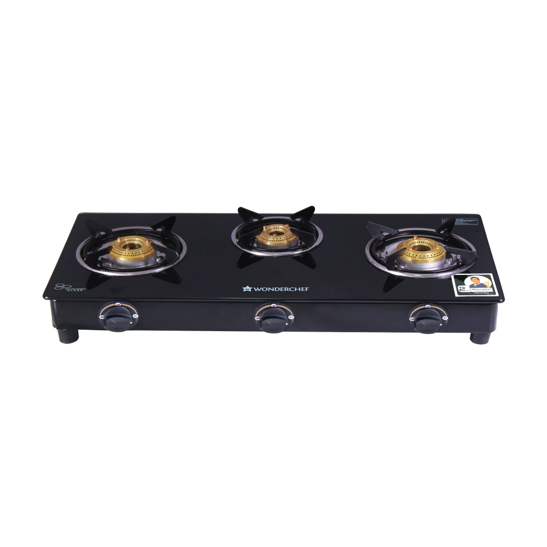 Acura 3 Burner Cooktop, Black Toughened Glass Top with 1 Year Warranty, Efficient Brass Burners, Manual Ignition Gas Stove,