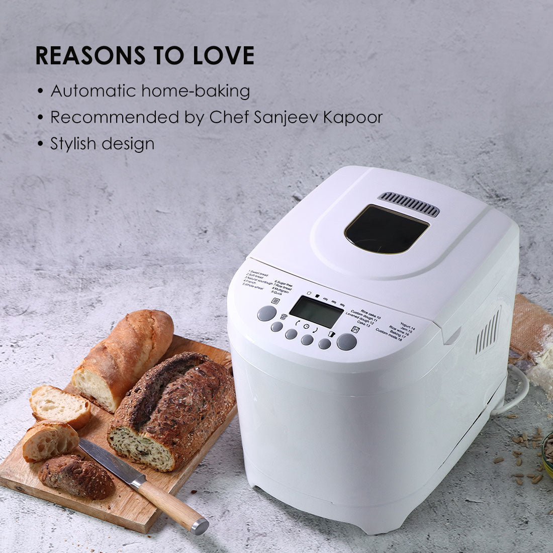 Regalia Plus Atta Kneader & Bread Maker, Fully Automatic, 18 Pre-programmed Functions, Adjustable Crust Control, 2 Years Warranty, 600W - White