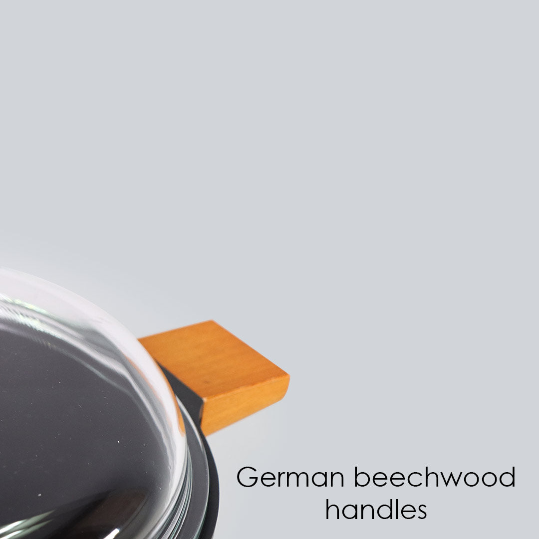 Caesar Non-Stick Casserole with Lid, German Beechwood Handle, Pure Grade Aluminium, Induction Bottom, 5mm, Black, 5 Years Warranty