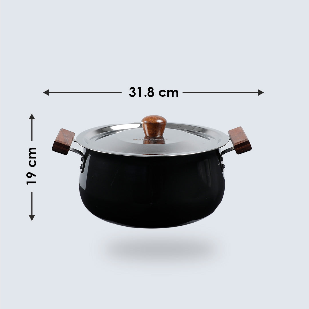 Ebony Handi with Lid, Induction Friendly, Wooden Handle, Hard Anodized Aluminium- 3.25mm, Black, 5 Years Warranty