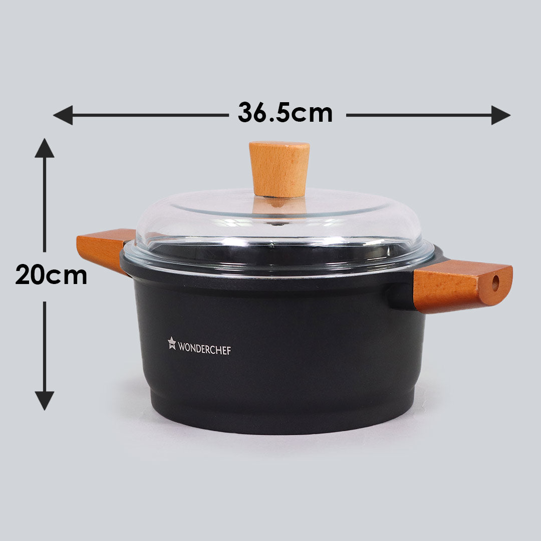 Caesar Non-Stick Casserole with Lid, German Beechwood Handle, Pure Grade Aluminium, Induction Bottom, 5mm, Black, 5 Years Warranty