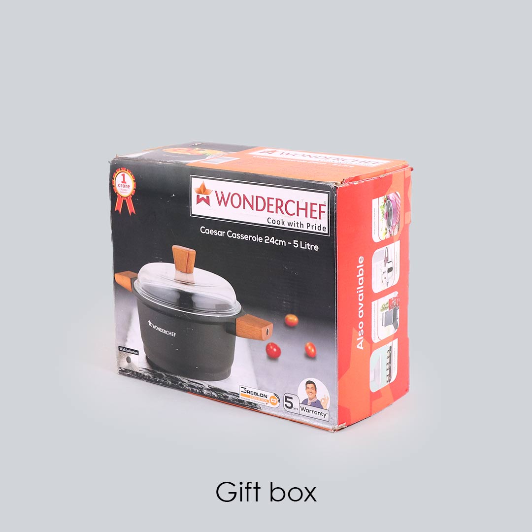 Caesar Non-Stick Casserole with Lid, German Beechwood Handle, Pure Grade Aluminium, Induction Bottom, 5mm, Black, 5 Years Warranty