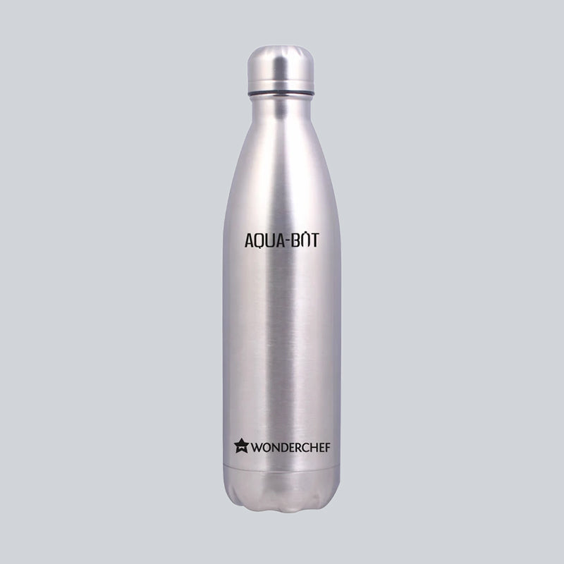 Aqua-Bot, 750ml, Double Wall Stainless Steel Vacuum Insulated Hot and Cold Flask, Spill & Leak Proof, Silver, 2 Years Warranty