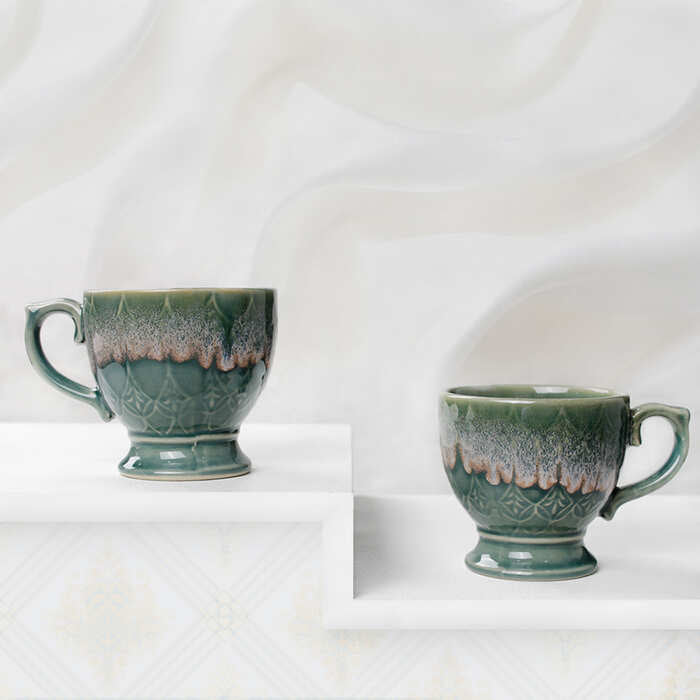 Earth Store Rustic Tass Green Mug (Set of 2)