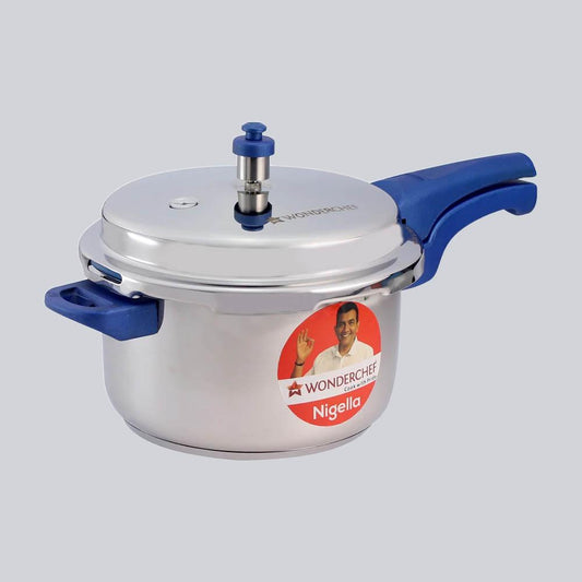 Nigella Induction Base Stainless Steel Pressure Cooker with Outer Lid Blue 5L