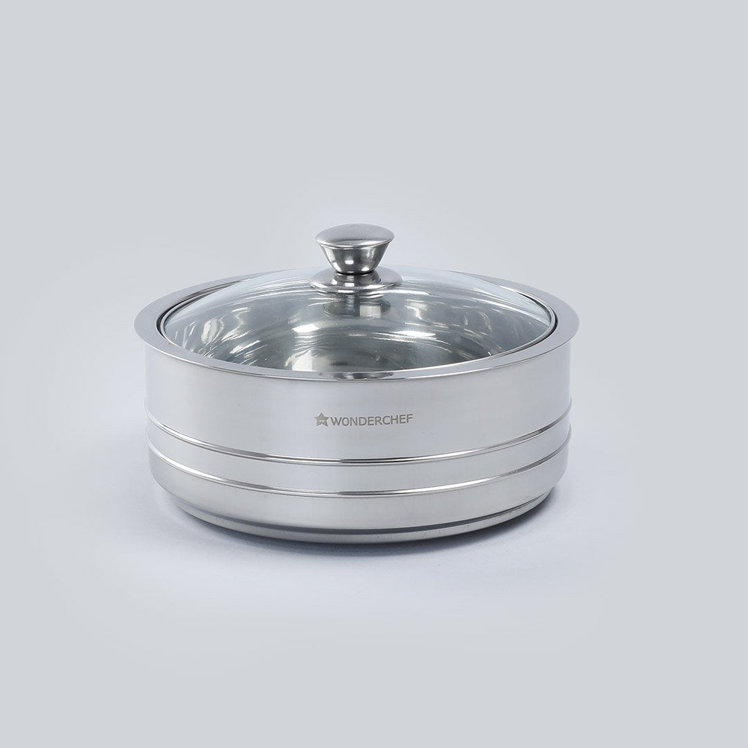 Austin Serving Stainless Steel Casserole with Lid, Dome-shaped Glass Lid- 0.6mm, 2 Years Warranty