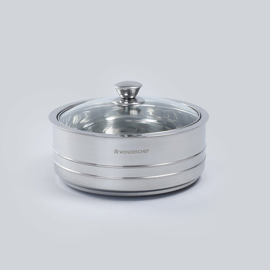 Austin Serving Stainless Steel Casserole with Lid, Dome-shaped Glass Lid- 0.6mm, 2 Years Warranty