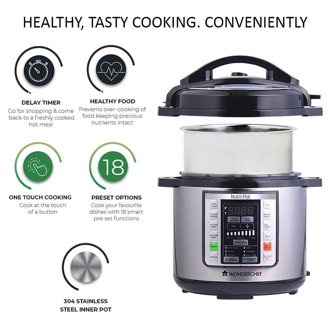 Nutri-Pot Electric Pressure Cooker with 304 Stainless Steel pot, 6L