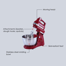 गैलरी व्यूवर में इमेज लोड करें, Stand Mixer, Beater And Dough Kneader Crimson Edge, 3 Attachments, 5 Speed Setting, 4.5L Bowl, 2 Years Warranty, 300W – Red