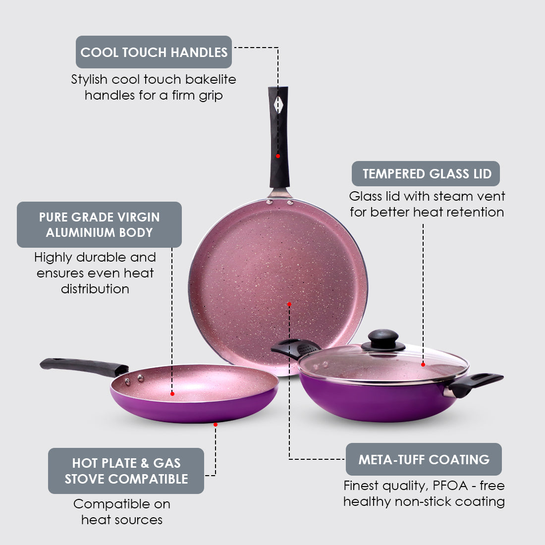 Valencia Non-stick Cookware Set - Purple