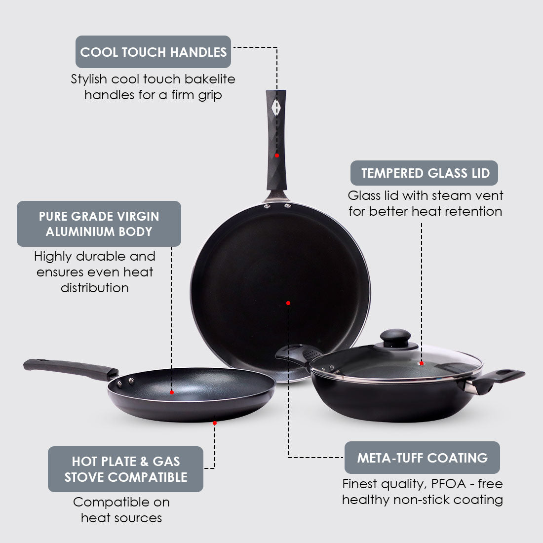 Valencia Non-stick Cookware Set - Black