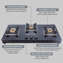 Load image into Gallery viewer, Wonderchef Octavia Glass Hob Top 3 Burner And Caesar Fry Pan 24cm