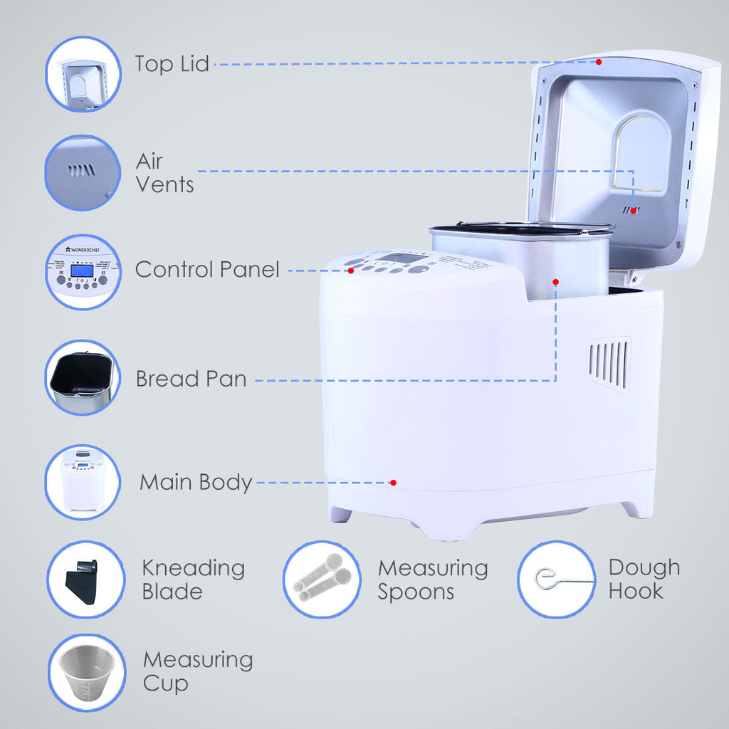 Regalia Plus Atta Kneader & Bread Maker, Fully Automatic, 18 Pre-programmed Functions,  Adjustable Crust Control, 2 Years Warranty, 600W - White