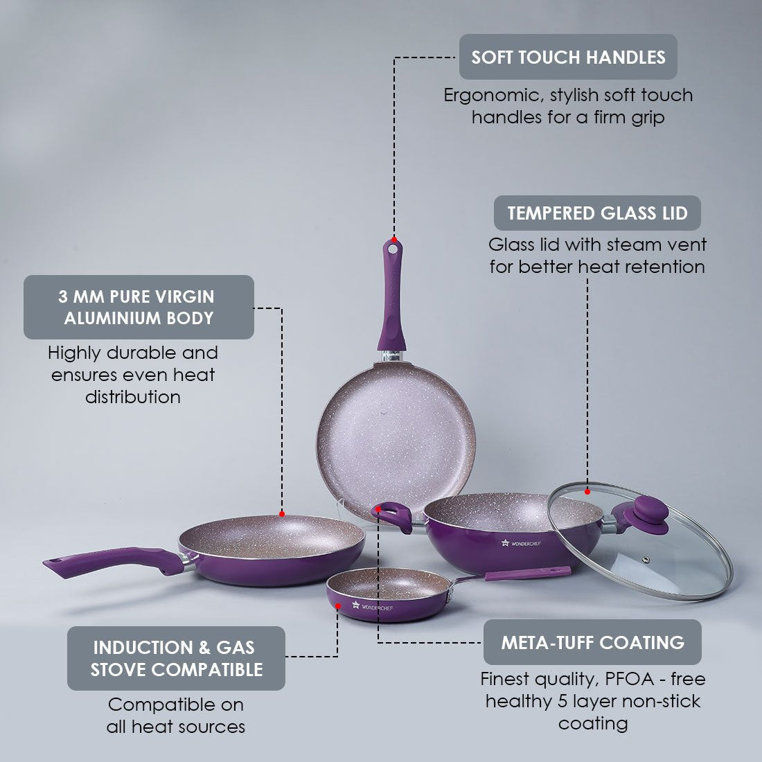 Nutri-Blend Mixer Grinder 2 Jar (Black) and Royal Velvet Aluminium Nonstick Cookware Set (Purple)