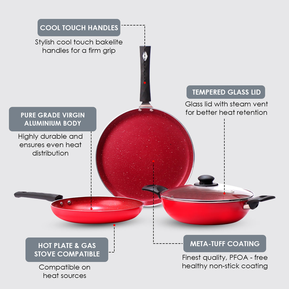 Valencia Non-stick Cookware Set - Red