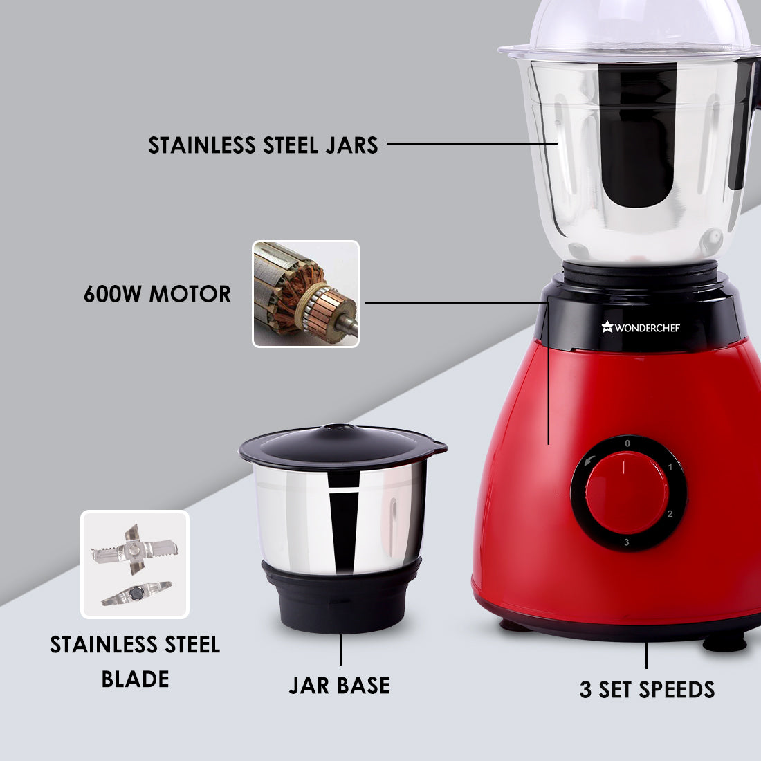 Vesper Mixer Grinder 600W - Red