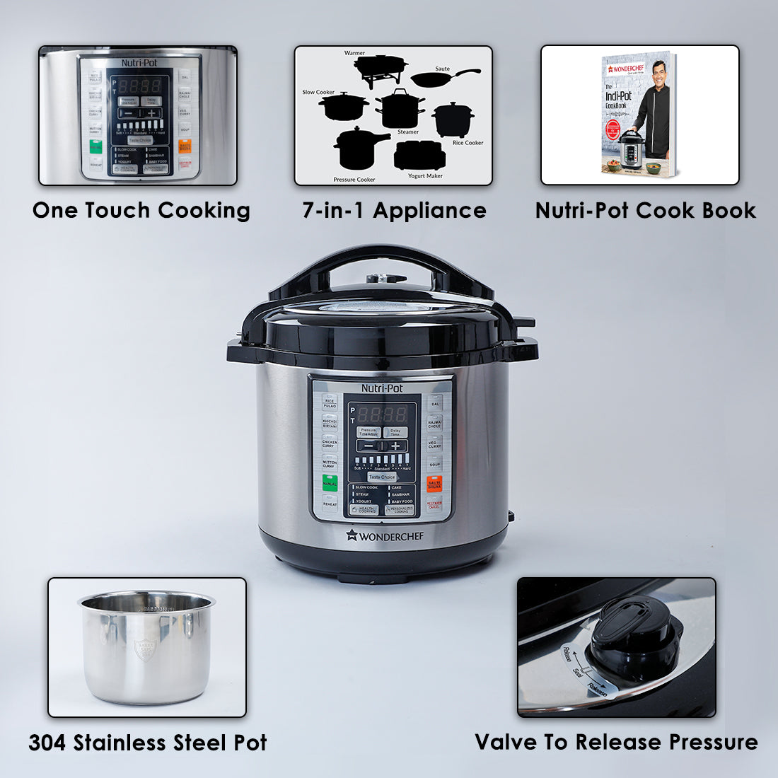 Nutri-Pot Electric Pressure Cooker with 304 Stainless Steel pot, 6L