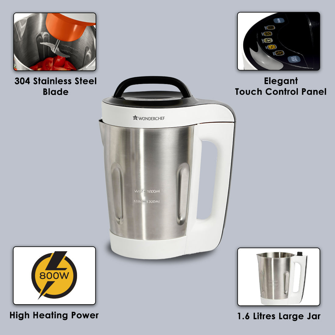 Automatic Soup Maker, 1.6L, 800W, White and Steel