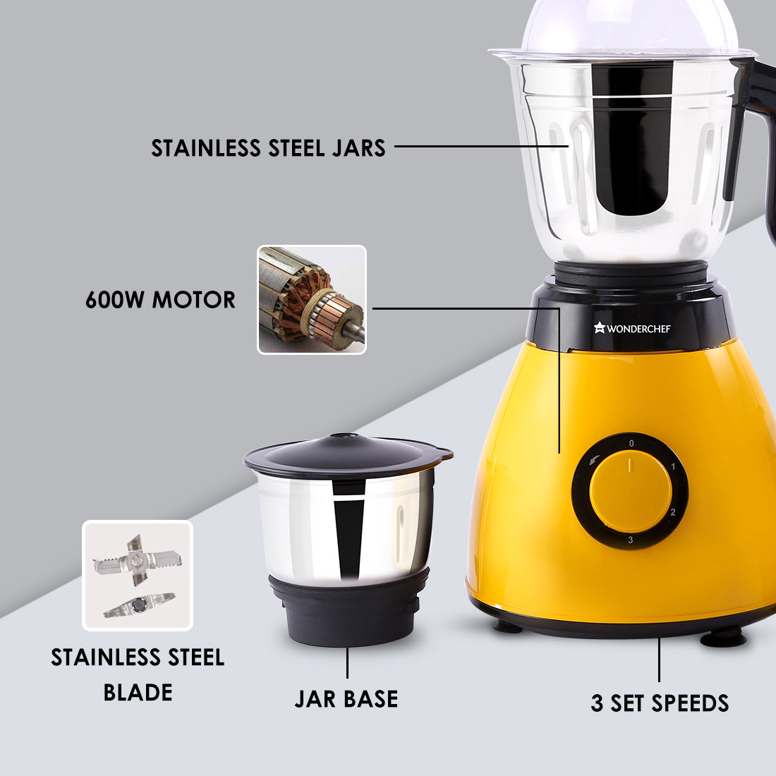 Vesper Mixer Grinder 600W - Yellow