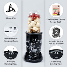 Load image into Gallery viewer, Nutri-blend Compact Food Processor with Atta Kneader, 400W, 22000 RPM Mixer-Grinder, Blender, Chopper, Juicer, SS Blades, 4 Unbreakable Jars, 2 Years Warranty, Black, E-Recipe Book By Chef Sanjeev Kapoor