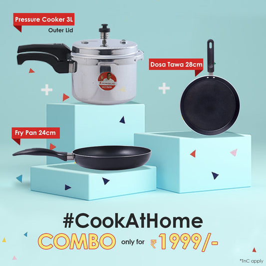 Pressure Cooker + 2 pc Cookware Combo (Outer Lid Prssure Cooker + Dosa Tawa + Frypan )