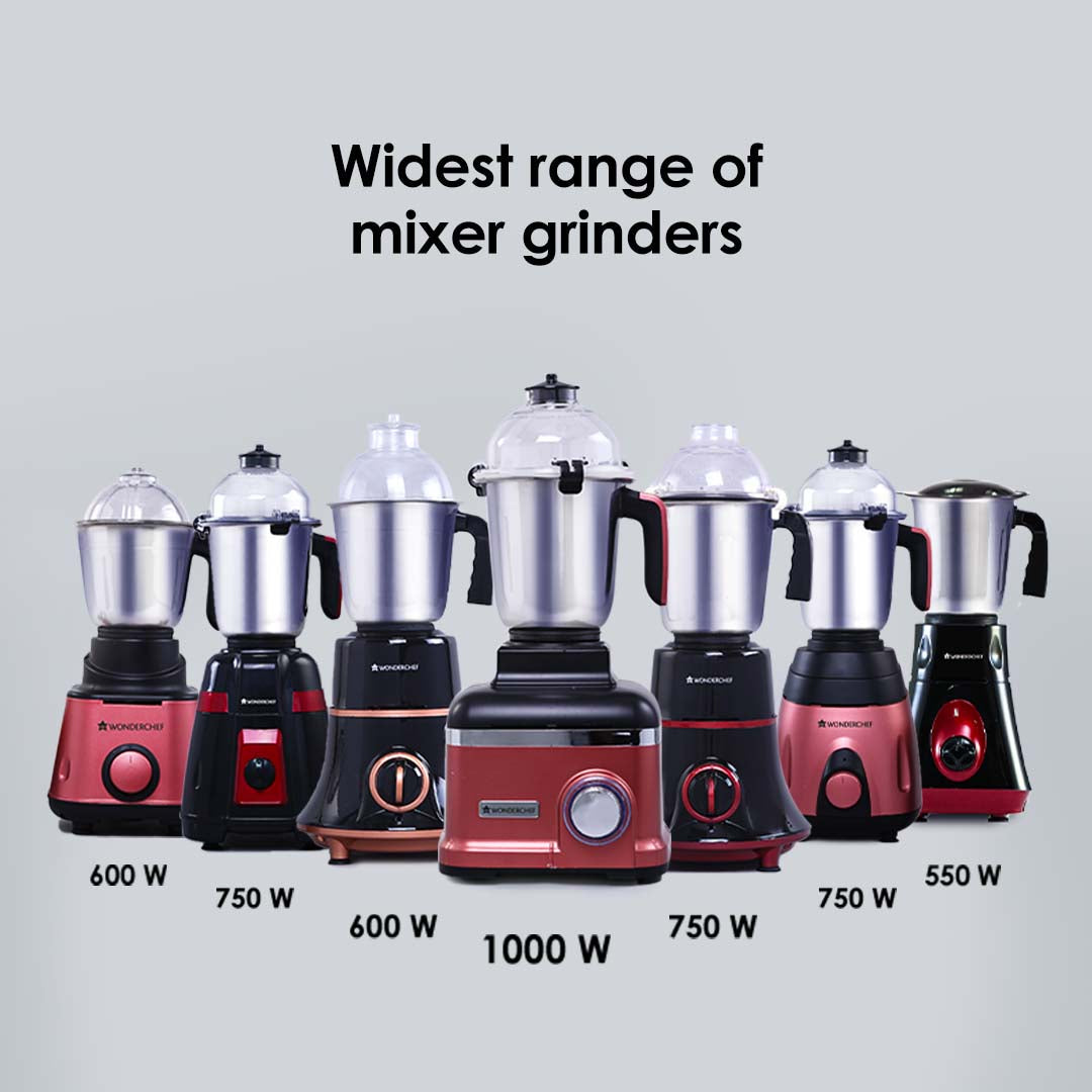 Sumo Mixer Grinder 1000W With 3 Stainless Steel & 1 Fruit Filter Jar 5 Years Warranty On Motor, Rust And Black, Long life motor