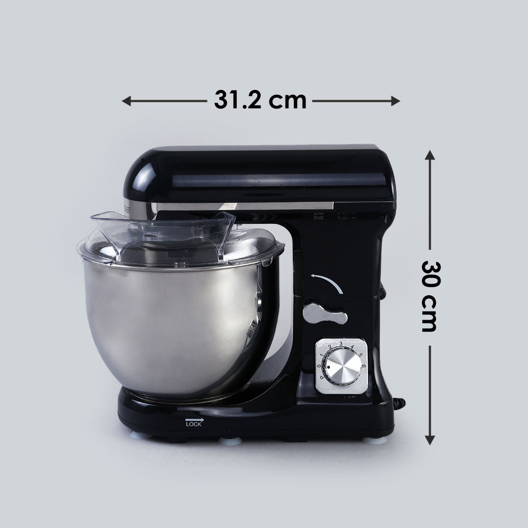 Die-cast Metal Stand Mixer & Beater, 3 Attachments, 6 Speed Setting, 5L Bowl, 1000W – Black