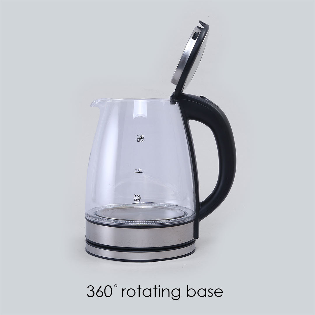 Azure Electric Glass Kettle, 1.8L, Borosilicate Glass Body, Stainless Steel Heating Plate, 1500W, 1 Year Warranty