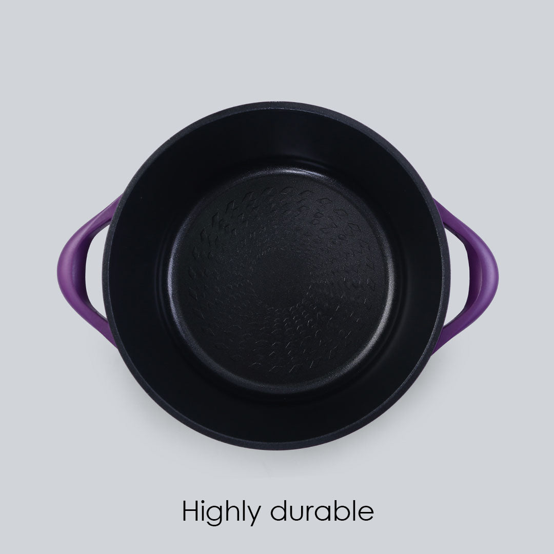 Ceramide Excellence Casserole Set, 3Pc (1200ML, 2000ML, 3500ML), Induction Friendly, Glass Lid, 2 Years Warranty, Purple