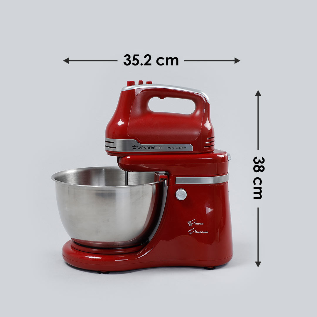 Stand Mixer, Beater And Dough Kneader Crimson Edge, 3 Attachments, 5 Speed Setting, 4.5L Bowl, 2 Years Warranty, 300W – Red