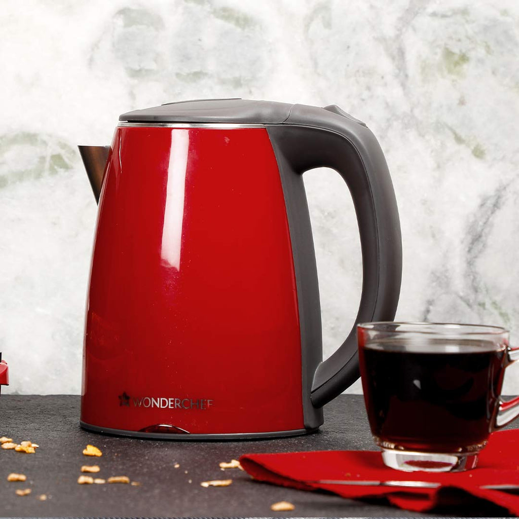 Electric Kettle Crimson Edge, 1.2 Litres, Stainless Steel Interior with Auto-shut Off, 2-level Safety, Cool Touch Plastic Exterior, 2 Years Warranty, 1500W, Red