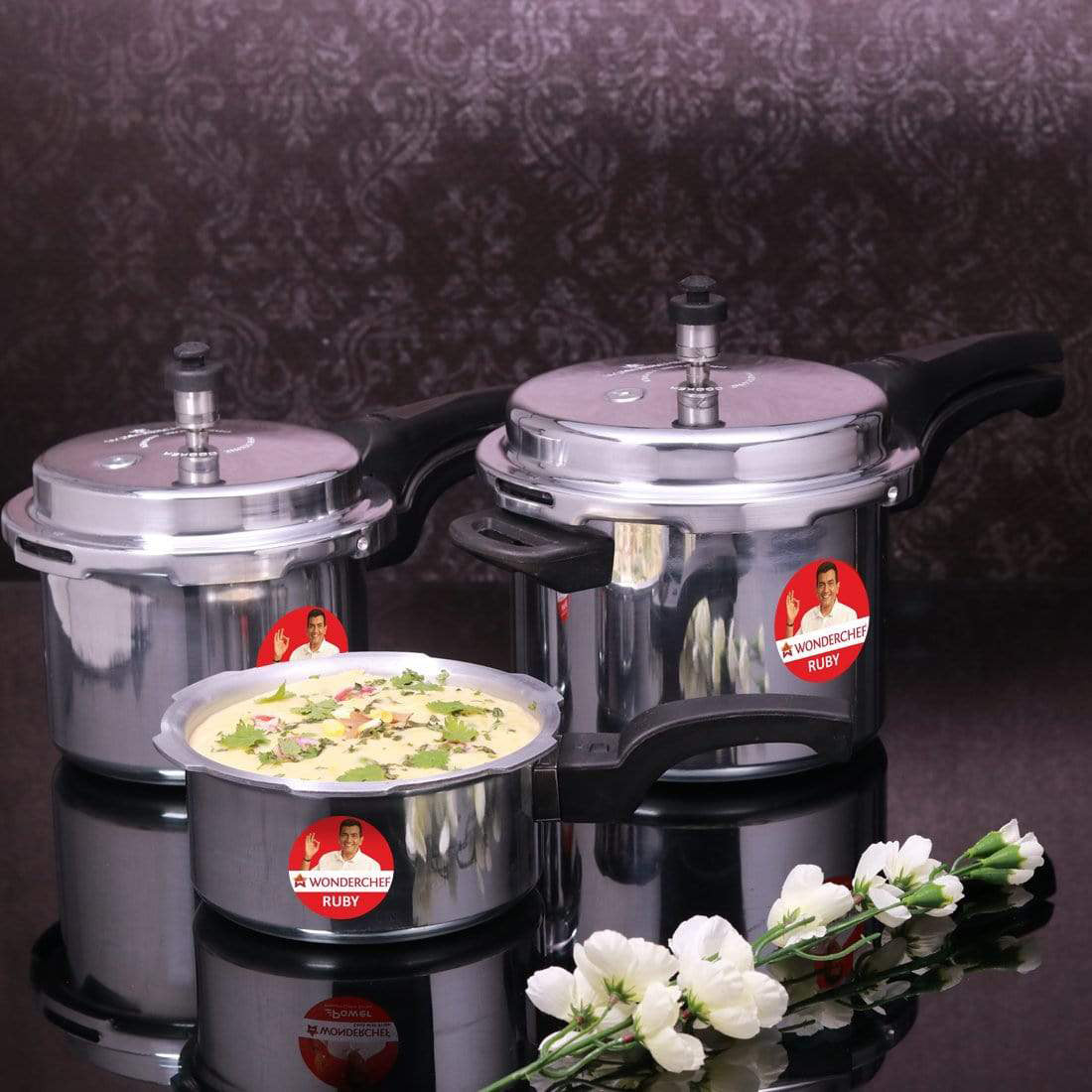 Ruby Induction Base Aluminium Pressure Cooker Combo with Outer Lid, 2, 3, 5L