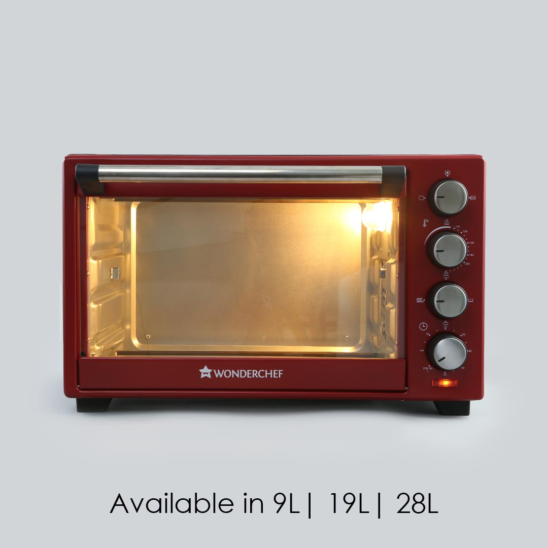 Oven Toaster Griller (OTG) Crimson Edge - 28Litres - with Auto-shut Off, Heat-resistant Tempered Glass, Multi-stage Heat Selection, 2 Years Warranty, 1600W, Red