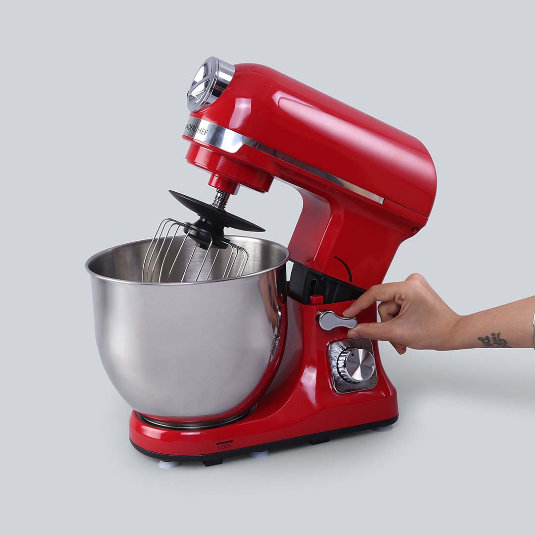 Crimson Edge Die-cast Metal Stand Mixer, 5.7L bowl, 6-speed setting, 1000W, Bakeware, Skid Resistant