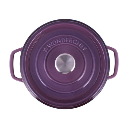 Ferro Cast-iron Casserole with Lid, Induction Friendly, Enamel Coating- 3.5mm, Purple, 5 Years Warranty