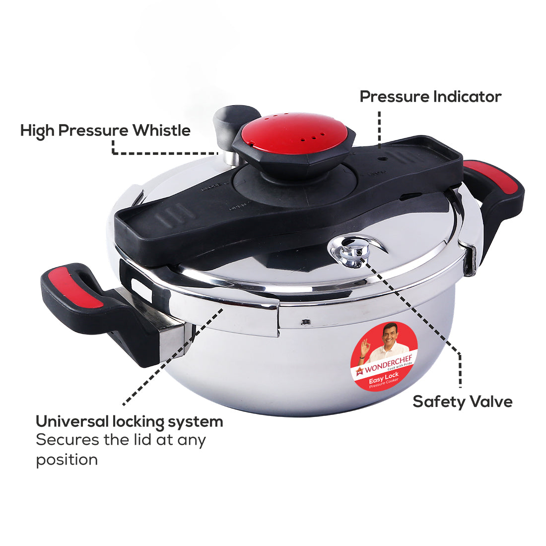 Easy Lock Induction Base Stainless Steel Pressure Cooker Combo, 3L and 5L