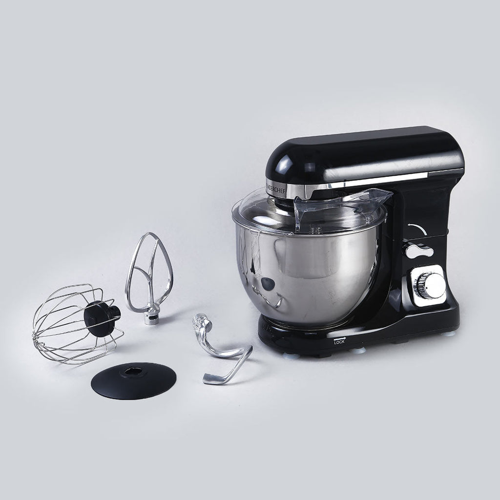 Die-cast Metal Stand Mixer & Beater, 3 Attachments, 6 Speed Setting, 5L Bowl, 1000W – Black