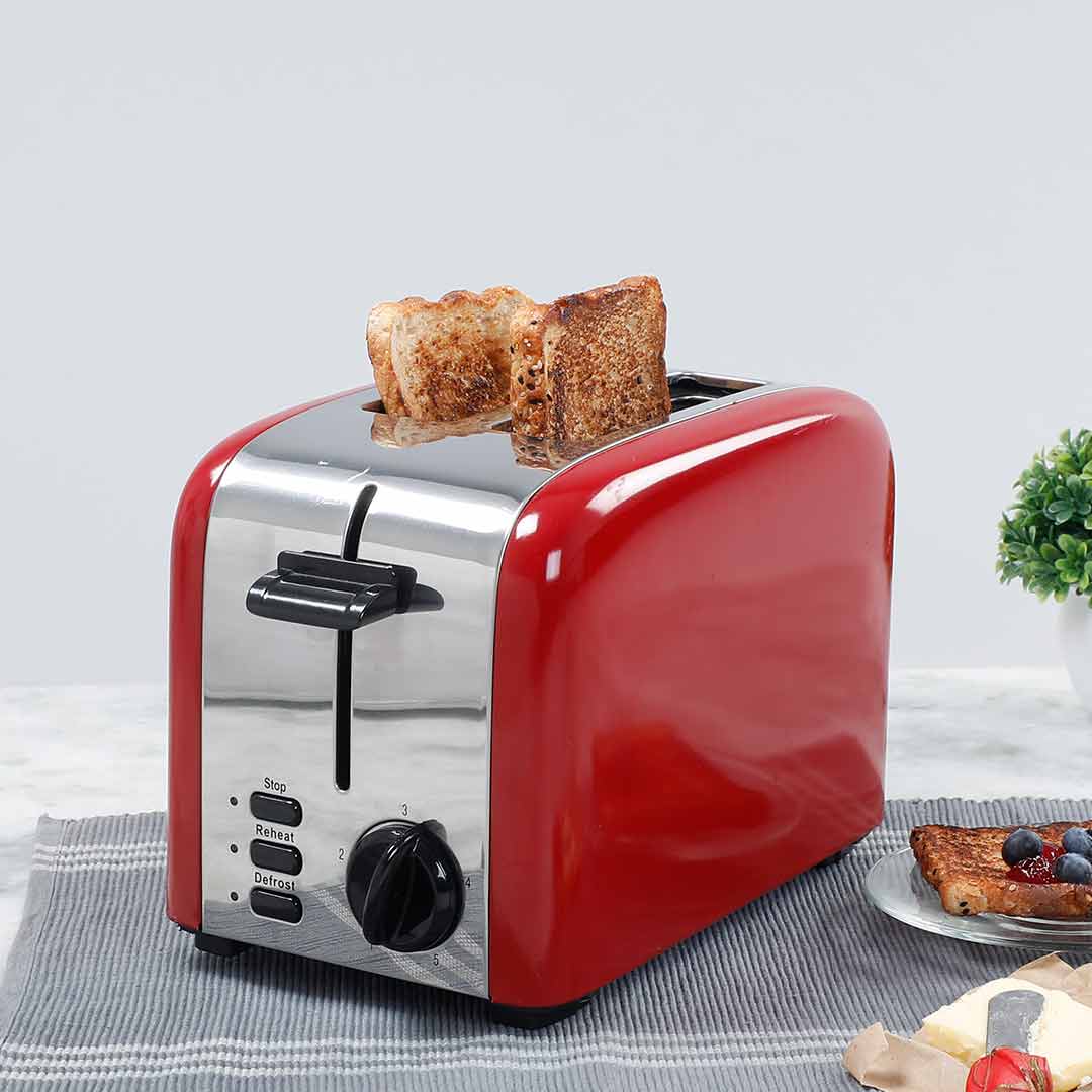 Pop Up 2 Slice Toaster Crimson Edge, 850W, 5 Browning Controls, Removable Crumb Tray, 2 Years Warranty, Red