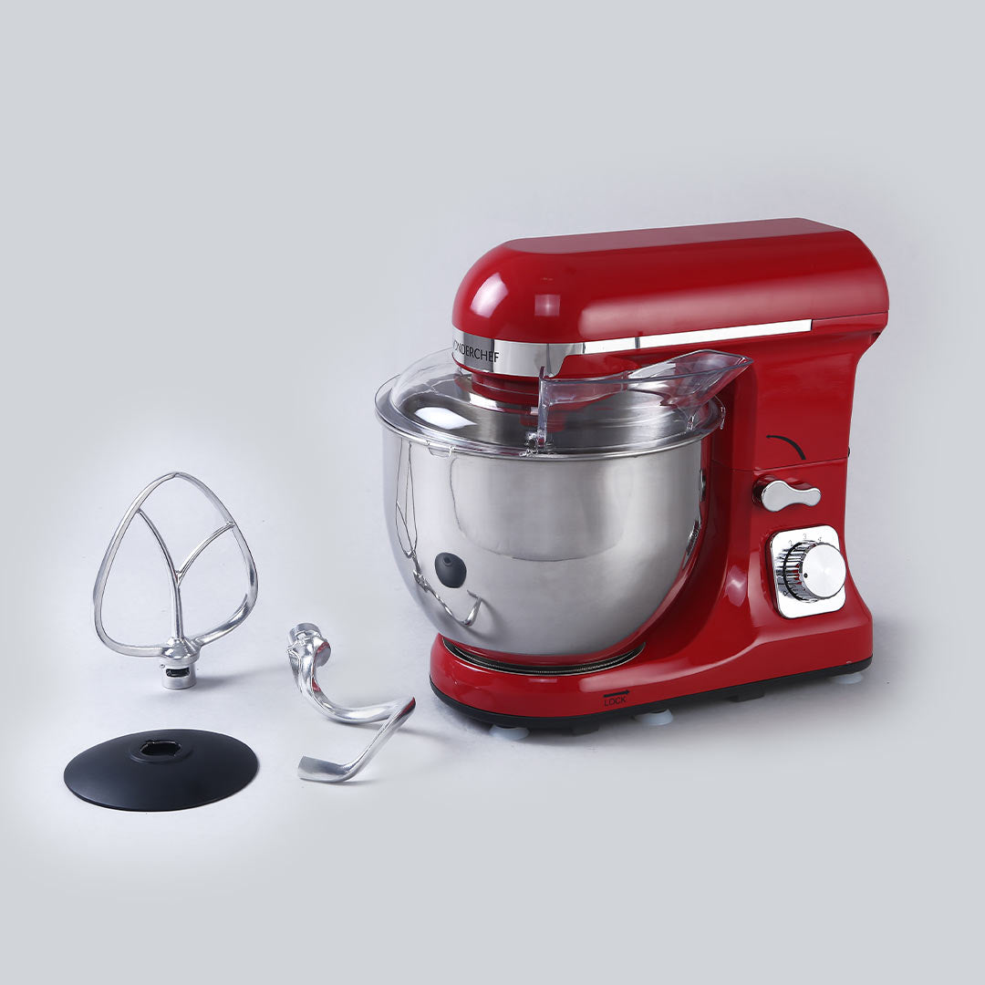 Crimson Edge Die-cast Metal Stand Mixer and Beater, 3 Attachments, 6 Speed Setting, 5L Bowl, 1000W – Red