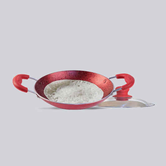 Crimson Aluminium Non-stick Appachetty With Lid, 3mm, Red