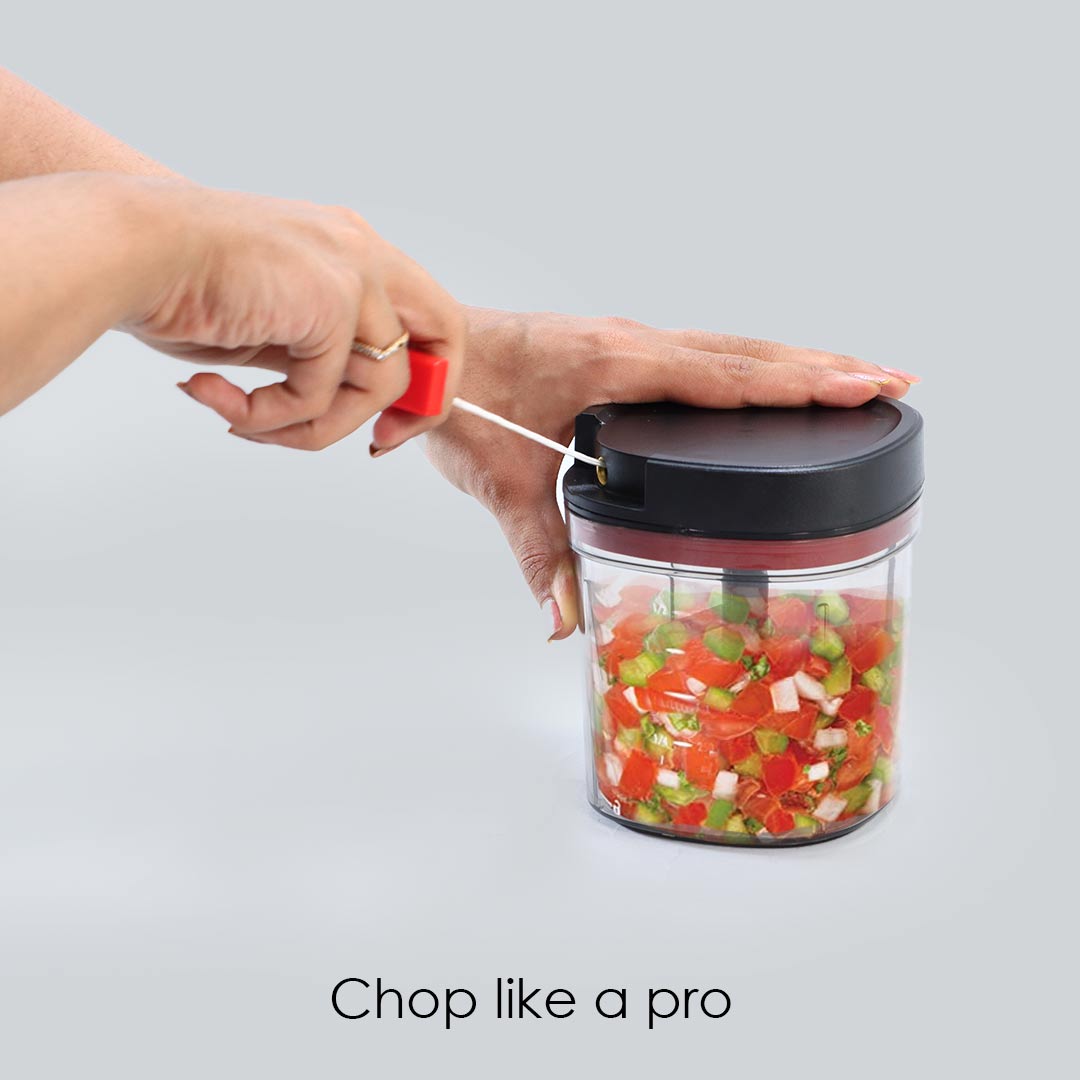 Glory String Vegetable Chopper with 6 Sharp SS Blade, Anti Slip Silicon Base Ring, Air Tight Lid, 900Ml, 1 Year Warranty