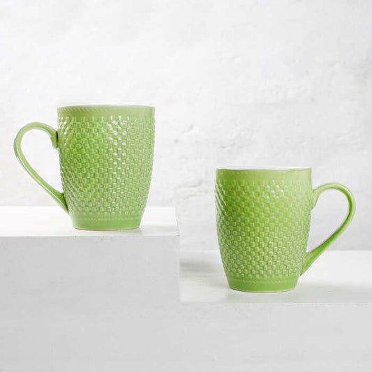 Earth Store Milk Mug Green Check  (Set of 2)