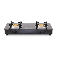 Load image into Gallery viewer, Glory 2 Burner Glass Cooktop, Stainless Steel Drip Tray, Black Toughened Glass with 2 Year Warranty,  Manual Ignition Gas Stove