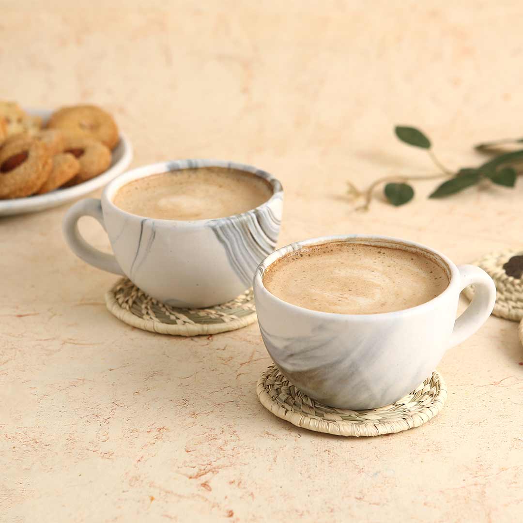 Teramo Stoneware Cappuccino Cup marble white (Set of 2)