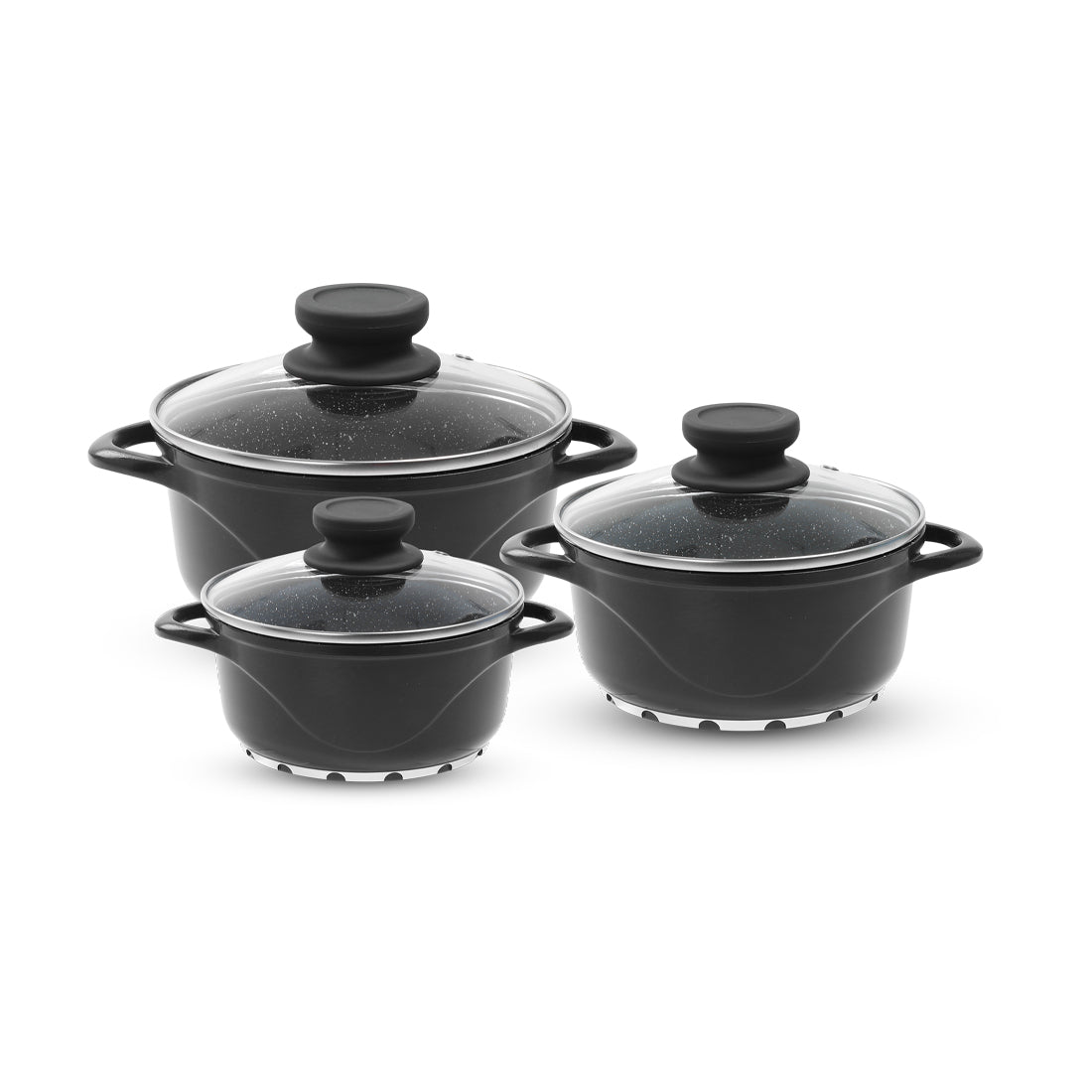 Ceramide Excellence Casserole Set, 3Pc (1200ML, 2000ML, 3500ML), Induction Friendly, Glass Lid, 2 Years Warranty