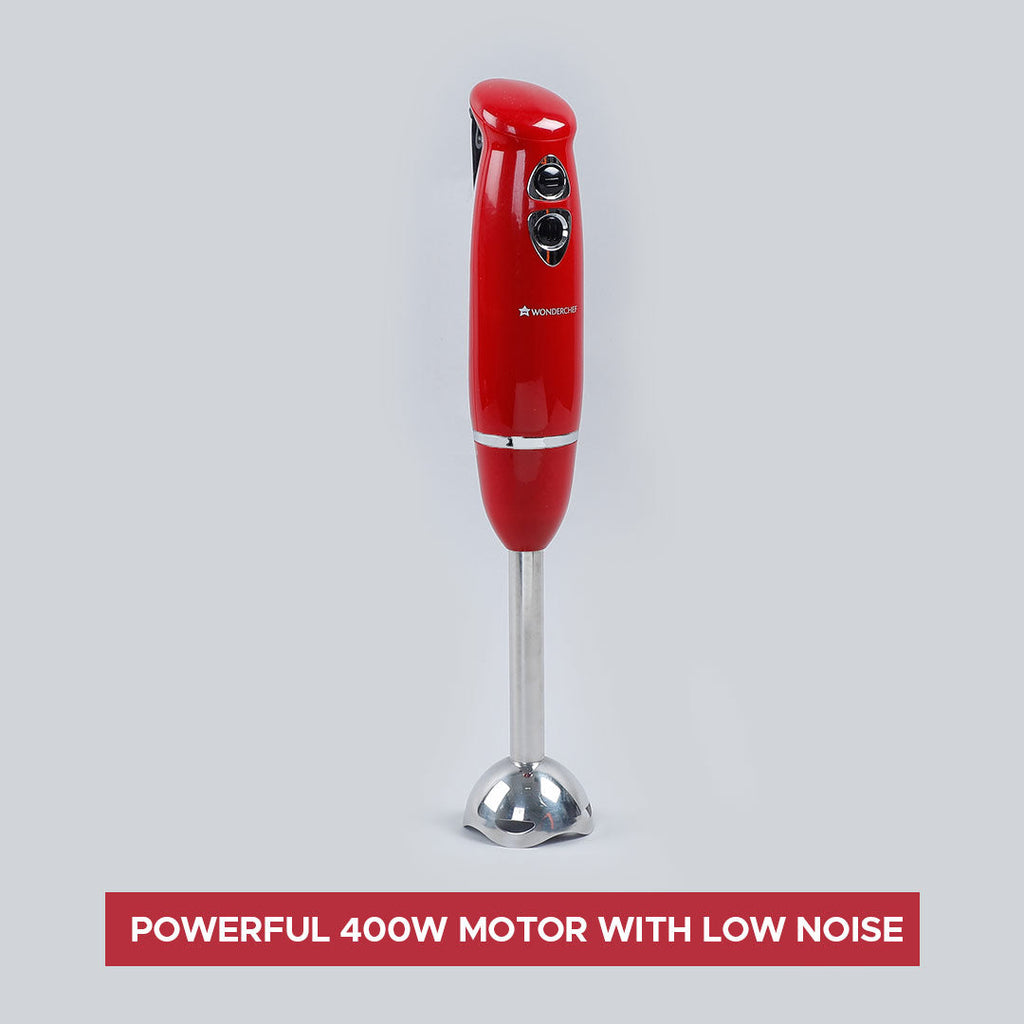 Hand Blender Crimson Edge, Thin Body, Low Noise Operation, Sharp Stainless Steel Blades, Detachable Shaft, 2 Years Warranty, 400W, Red