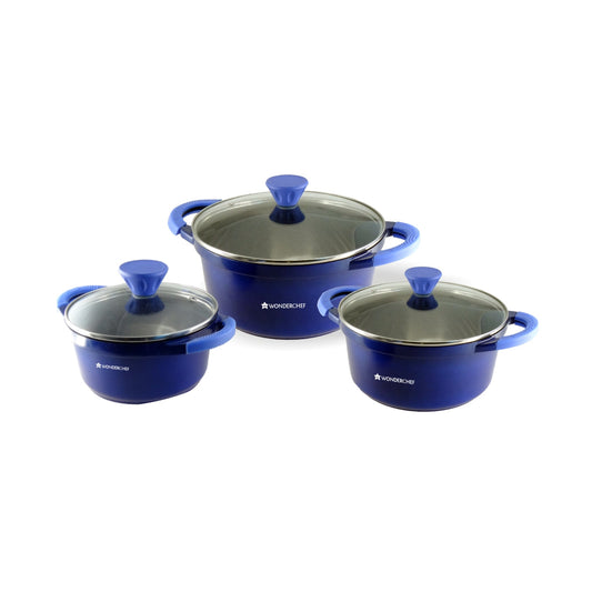 Grand Ceramica Aluminium Casserole Set, 6Pc, Blue