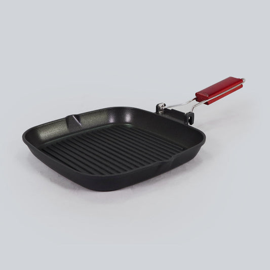 Caesar Nonstick Grill Pan, Die-cast Aluminium, Folding Handle, 24cm, 5mm, 5 Years Warranty, Black